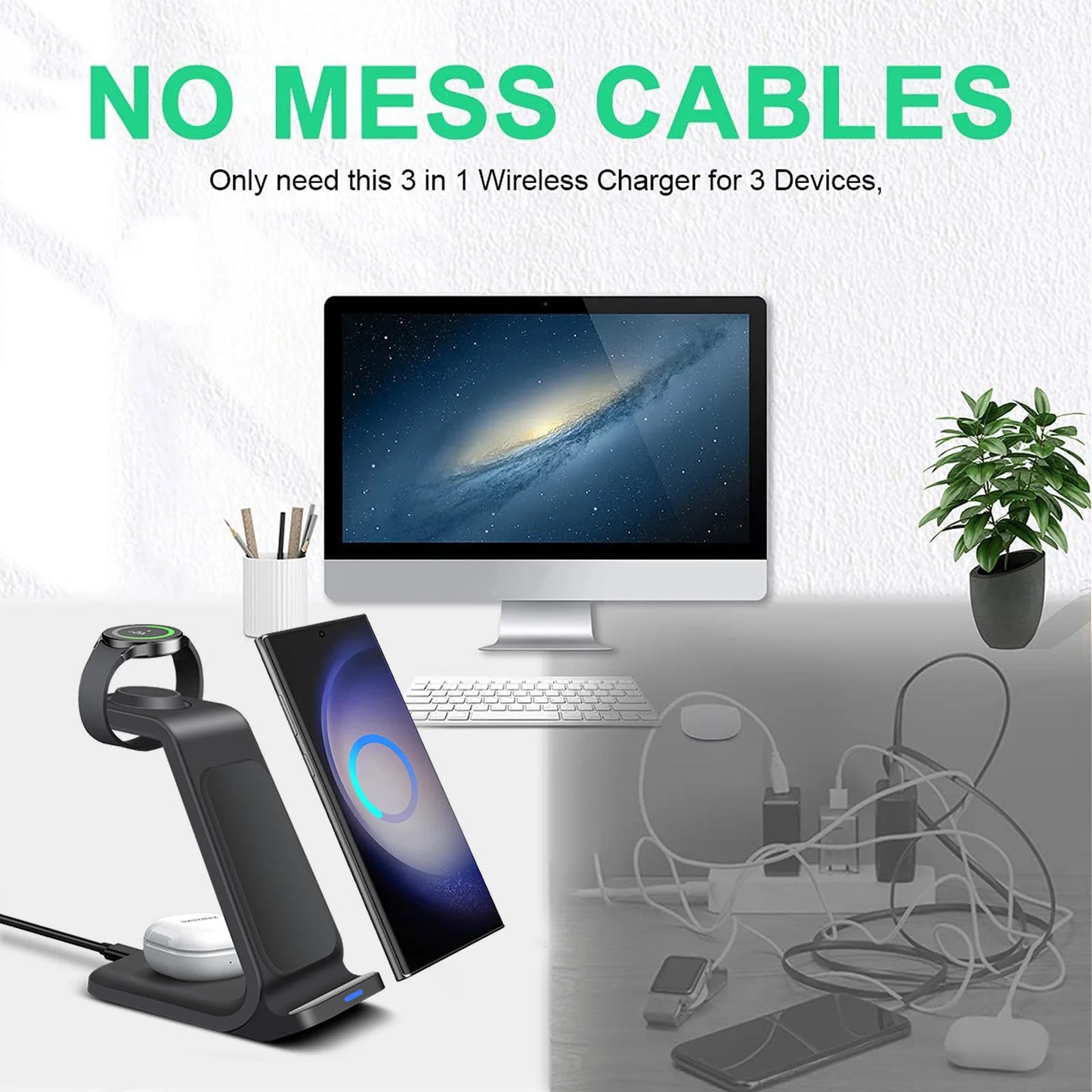 Wireless Charger 3 in 1 Fast Charging Dock Station for Samsung S23 S22 Multiple Devices Stand for Galaxy Watch 6 5 4 Buds 2 Pro - Asicalation