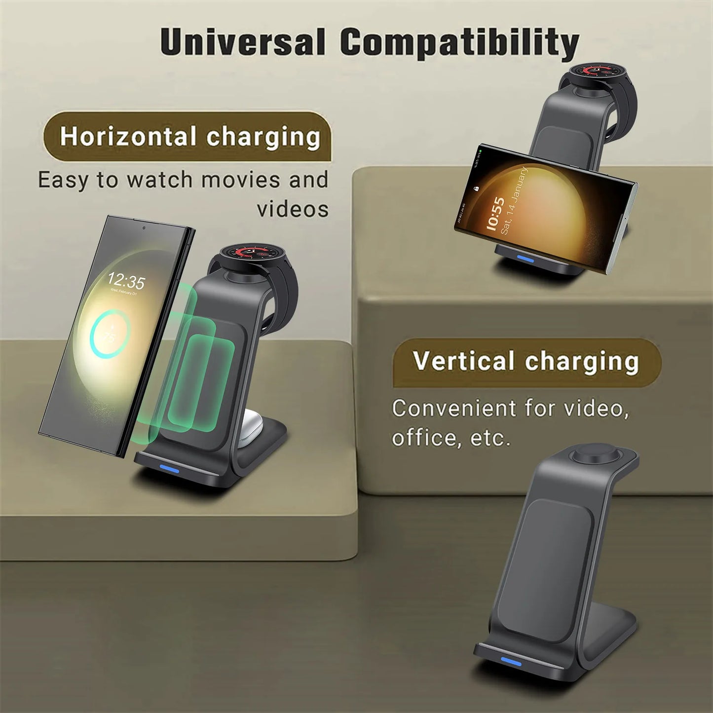 Wireless Charger 3 in 1 Fast Charging Dock Station for Samsung S23 S22 Multiple Devices Stand for Galaxy Watch 6 5 4 Buds 2 Pro - Asicalation